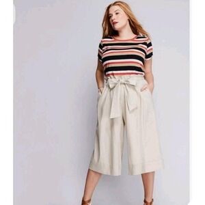 Lane Bryant Wide Leg Crop Culottes Linen Stretch 14/16 Womens Paperbag Tie Waist